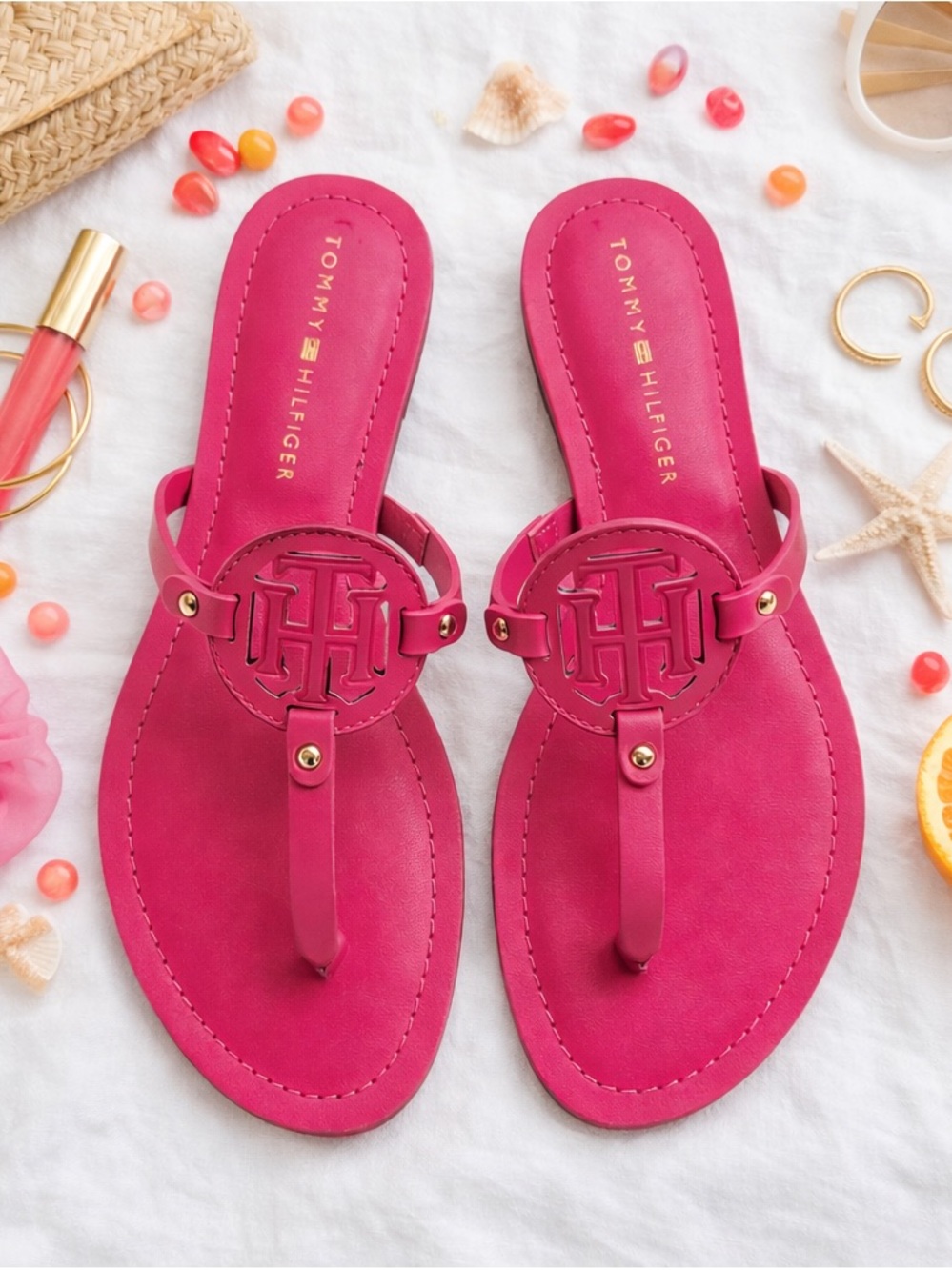 Tommy Hilfiger Hot Pink Logo Thong Sandals